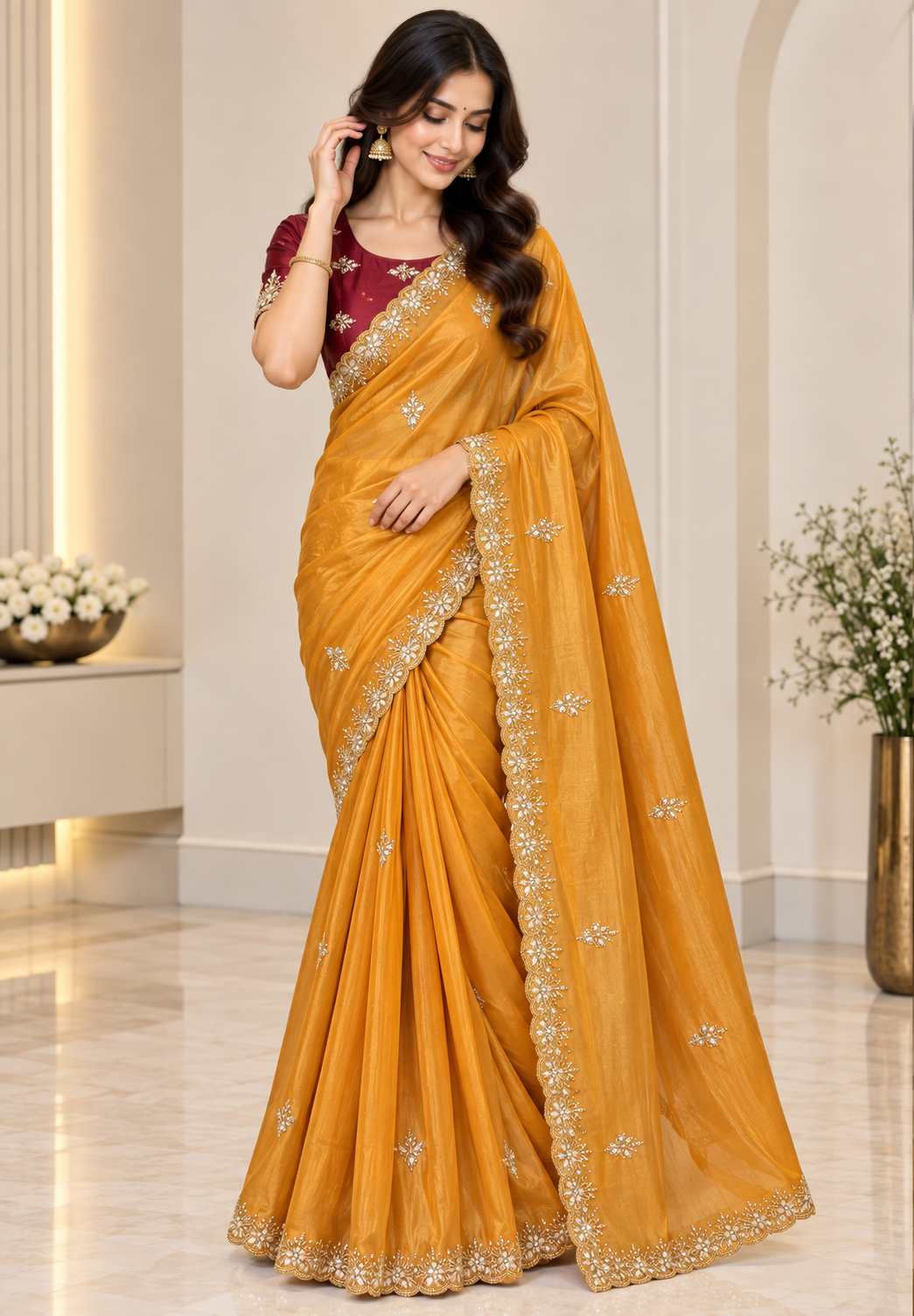 Designer Saree-Orange
