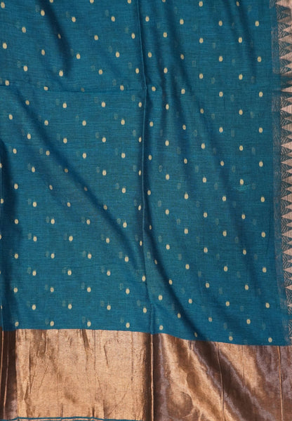 Handloom Cotton Saree-Ramar Blue With Delicate Woven Buttas