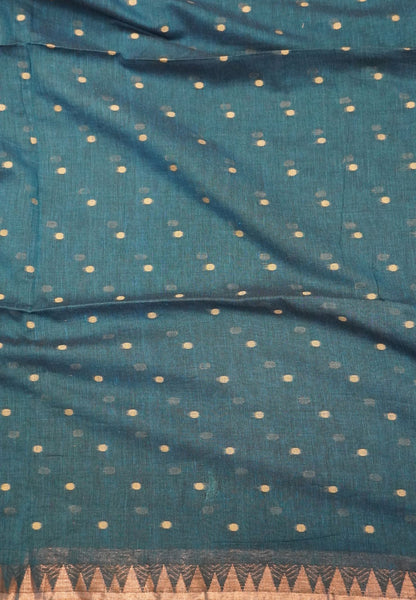 Handloom Cotton Saree-Ramar Blue With Delicate Woven Buttas