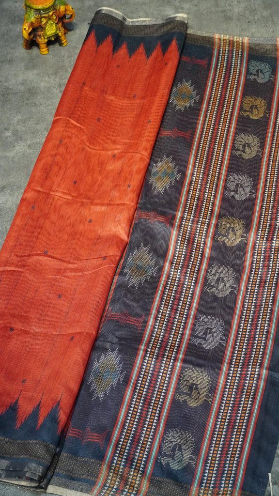 Gicha Tussar Saree Red - Navy Blue