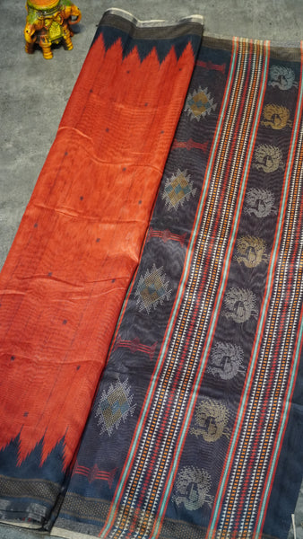 Gicha Tussar Saree Red - Navy Blue