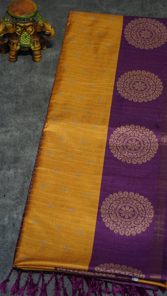 Semi Tussar Saree Mustard yellow