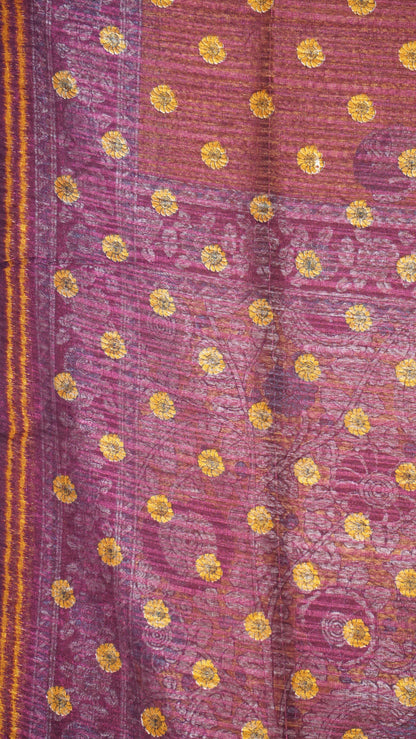Jute Cotton Saree Kalamkari Print Mustard Yellow