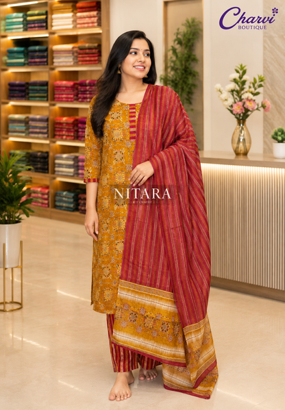 3Pc Salwar Suit with Ajrakh Print