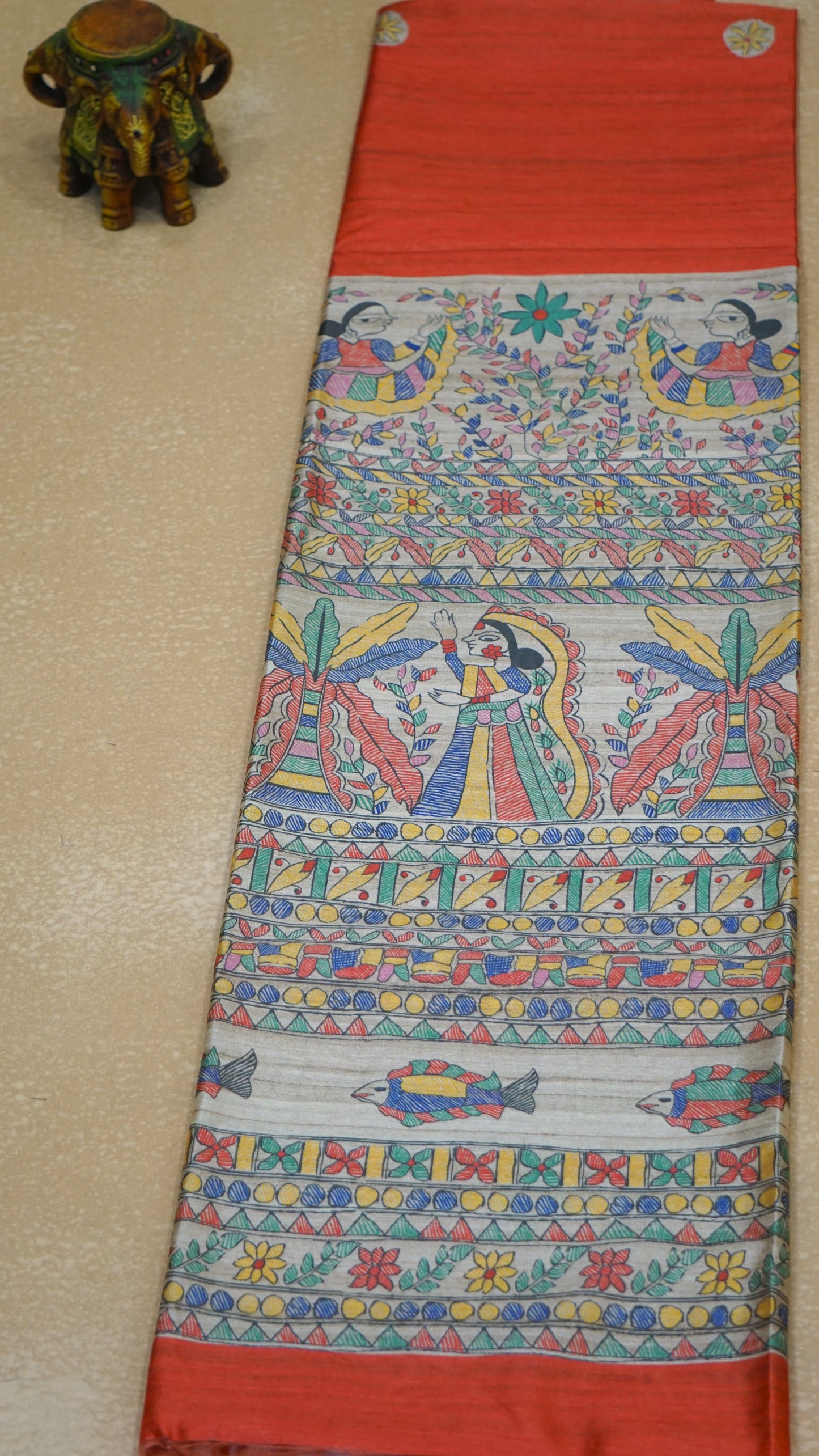 Gicha Tussar Saree - Reddish Orange