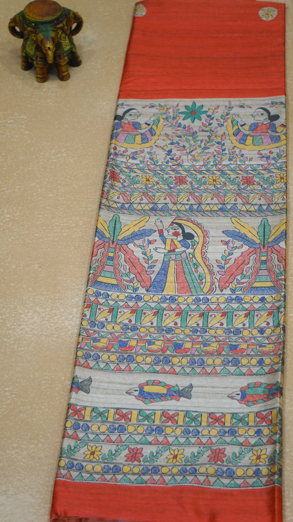 Gicha Tussar Saree - Reddish Orange
