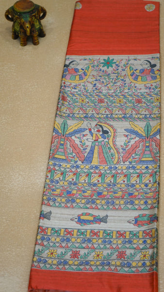 Gicha Tussar Saree - Reddish Orange