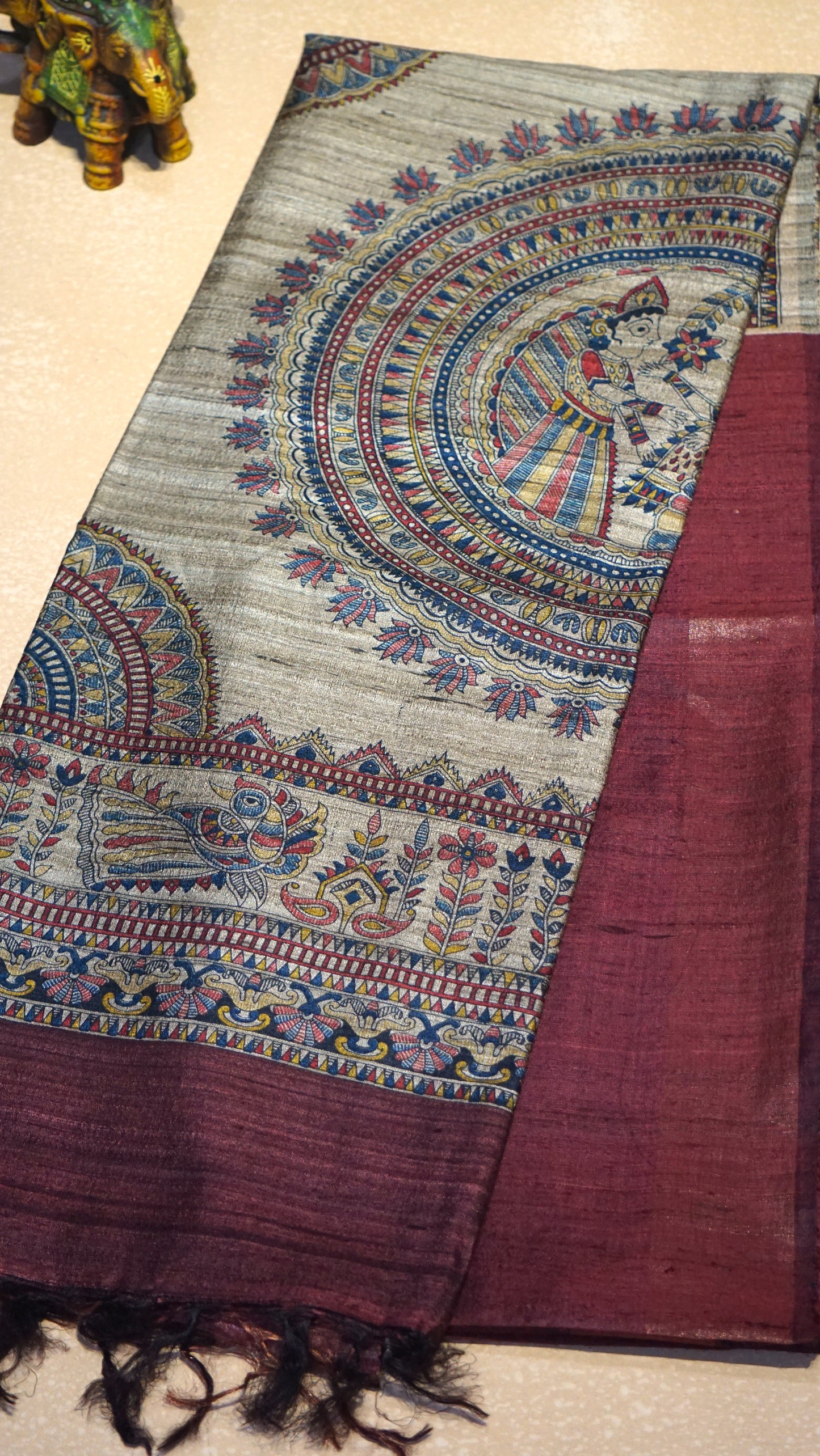 Pure Tussar Saree - Maroon