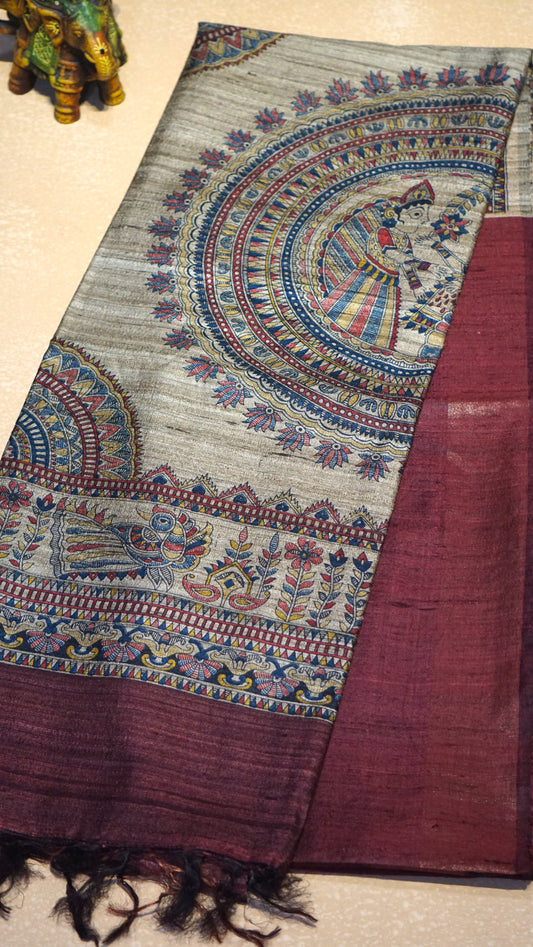 Pure Tussar Saree - Maroon