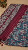Jute Cotton Saree Kalamkari Print - Peacock Blue thumbnail