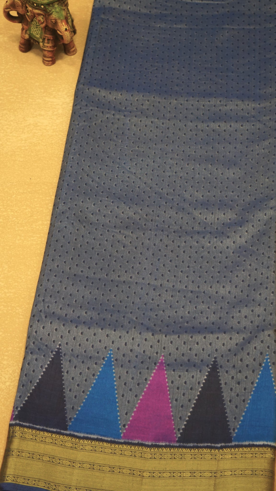 Semi Pattola With Temple Border - Blue