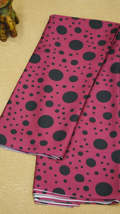 Modal Satin Saree - Magenta With Black Polka Dots