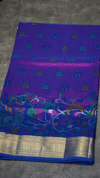 Semi Pattola Saree Kalamkari Print Purple