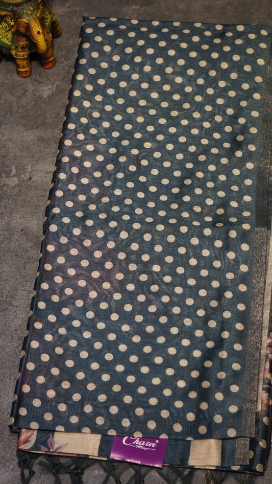 Gicha Tussar Saree Phulwari Design Peacock Blue