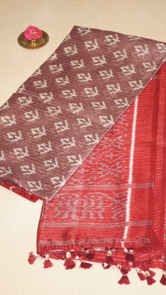 Jute Cotton Saree - Maroon & Onion Pink
