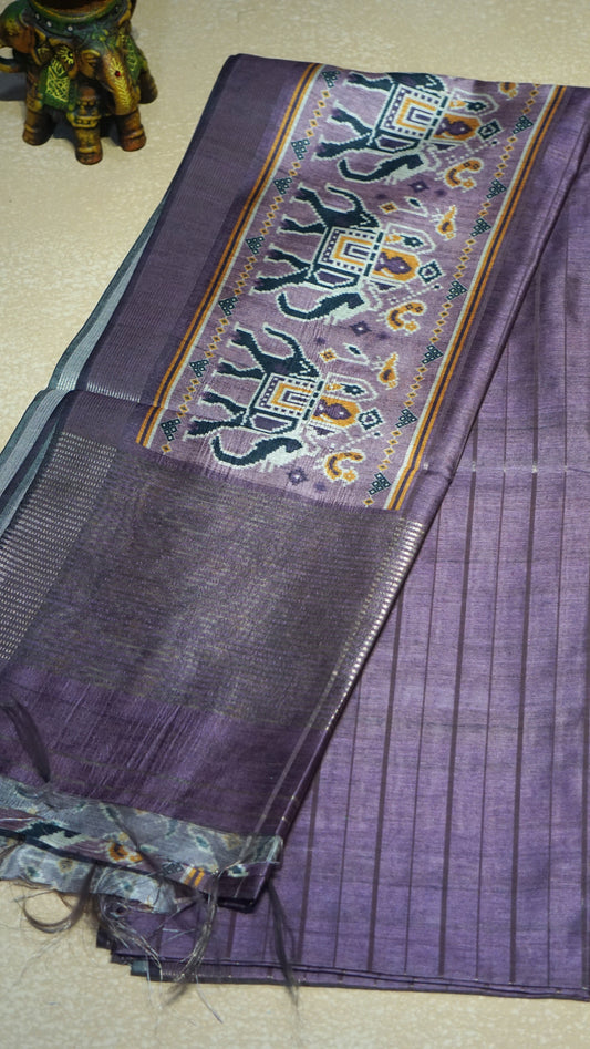 Semi Tussar Saree With Patola Print Lavender