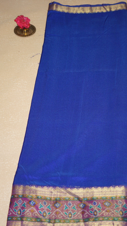Semi Pattola Saree Solid - Blue