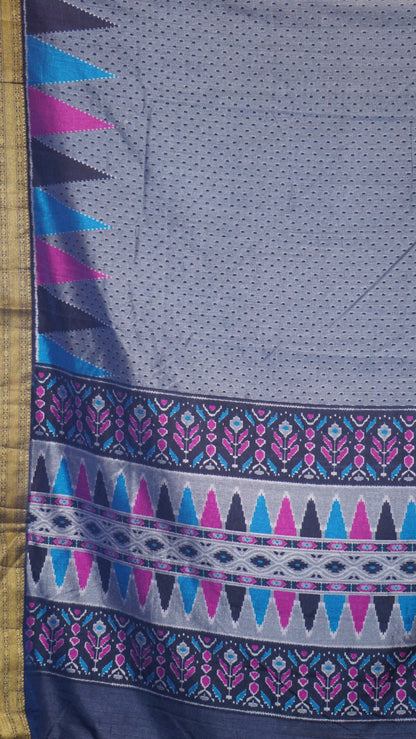 Semi Pattola With Temple Border - Blue