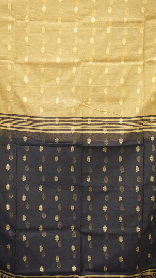 Handloom Cotton Saree Semi Maheshwari Design - Beige With Black