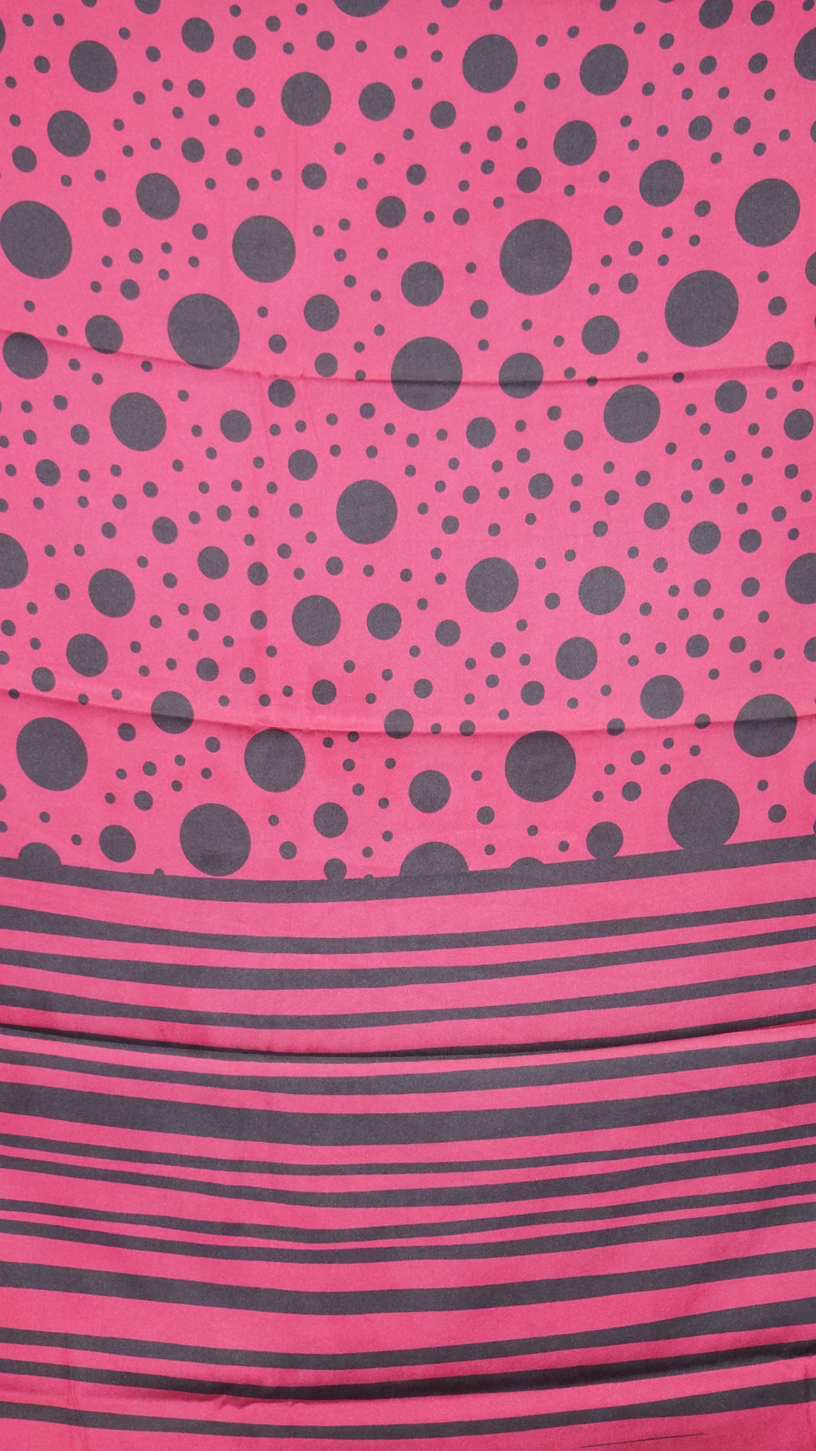 Modal Satin Saree - Magenta With Black Polka Dots