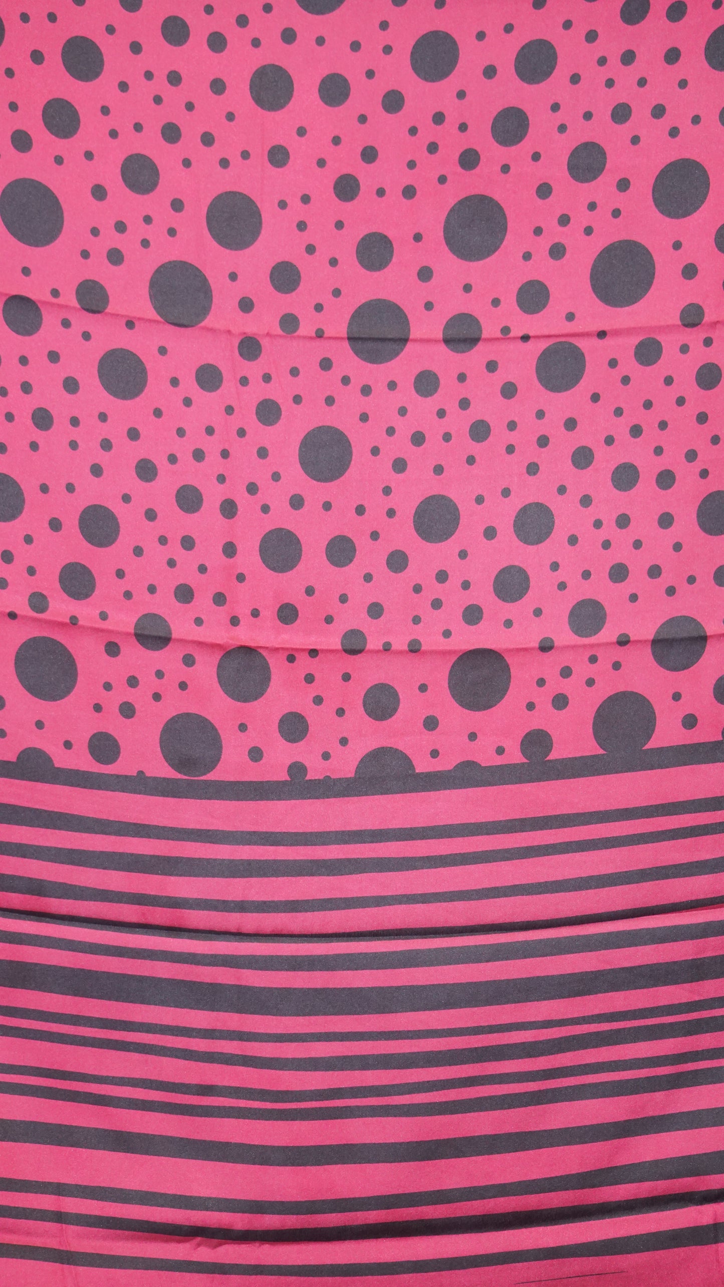 Modal Satin Saree - Magenta With Black Polka Dots