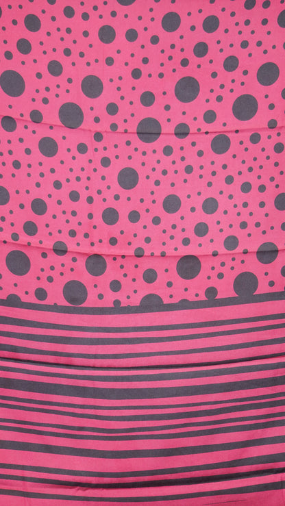 Modal Satin Saree - Magenta With Black Polka Dots
