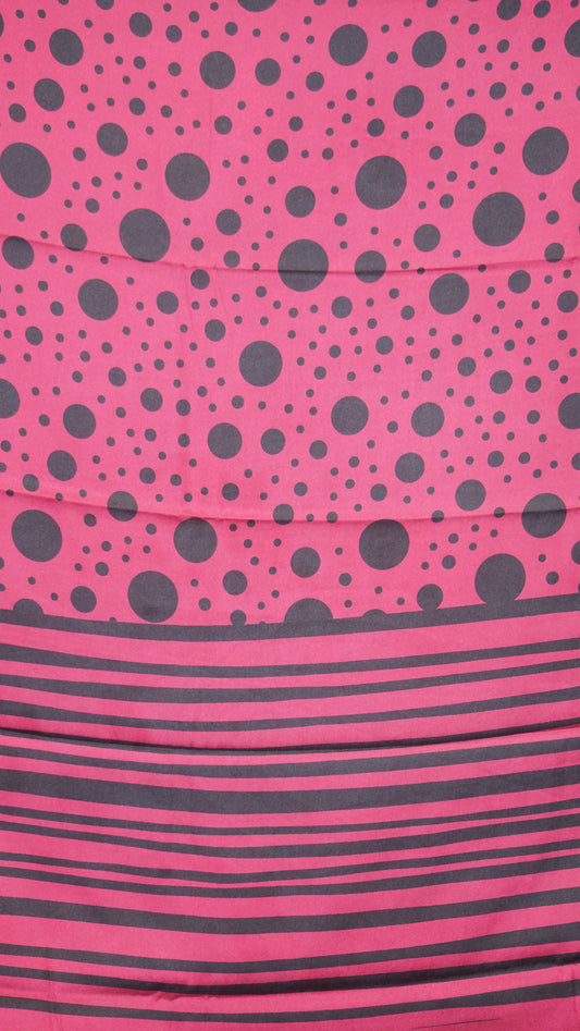 Modal Satin Saree - Magenta With Black Polka Dots