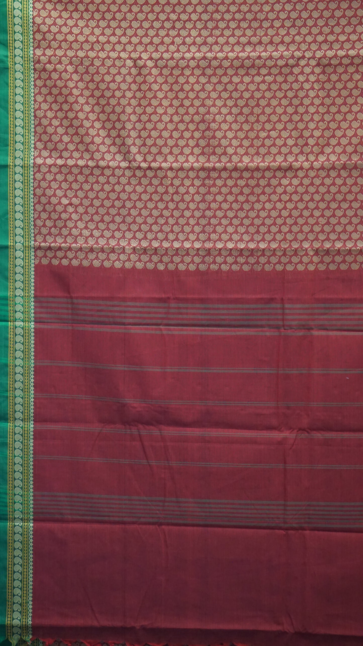 Kanchi Cotton Saree - Maroon with Green Border