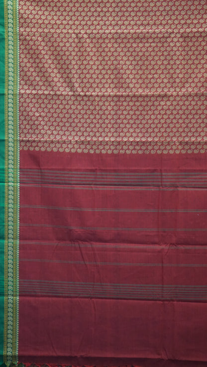 Kanchi Cotton Saree - Maroon with Green Border