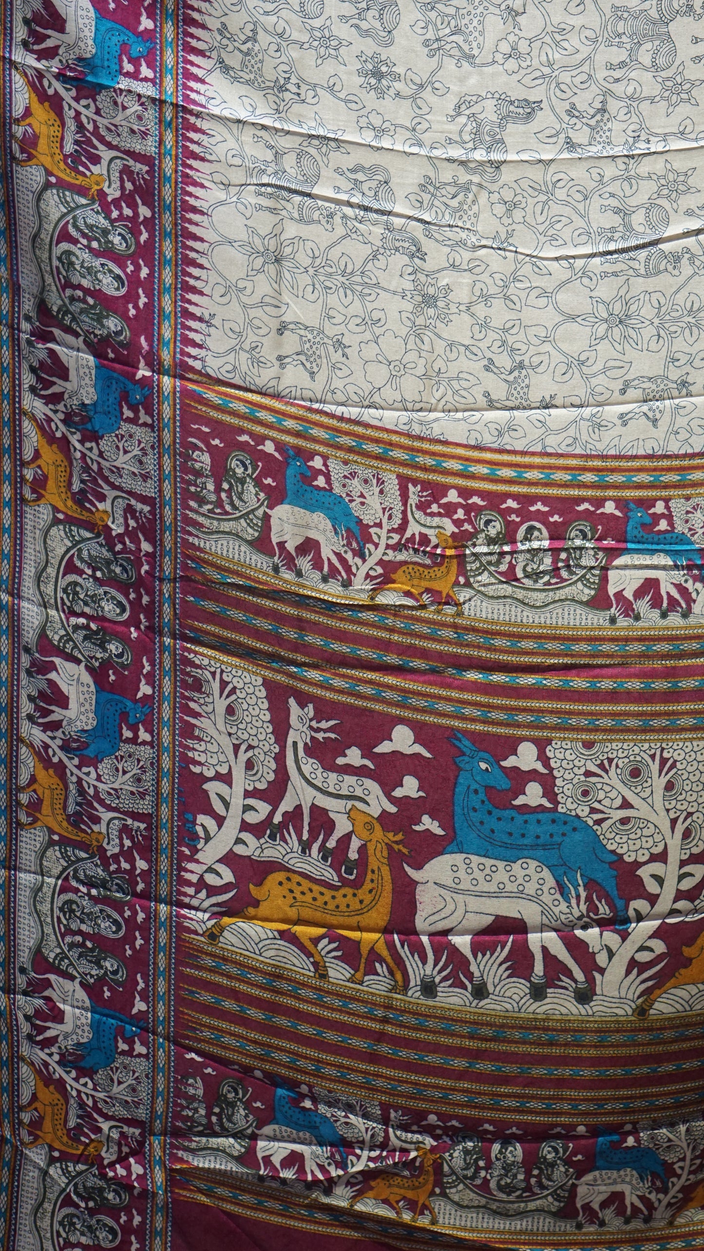 Dola Silk Kalamkari Print Magenta Border