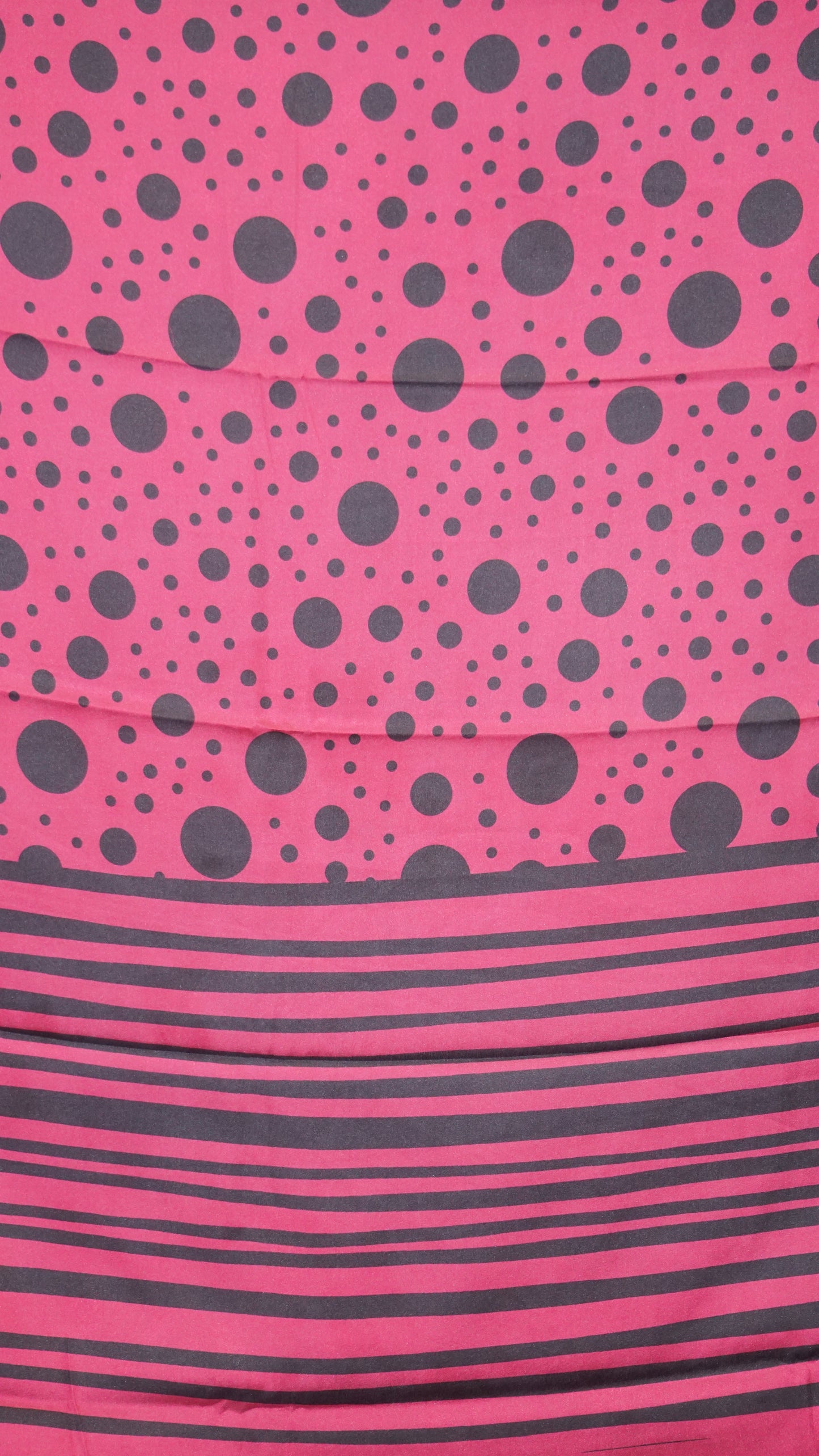Modal Satin Saree - Magenta With Black Polka Dots