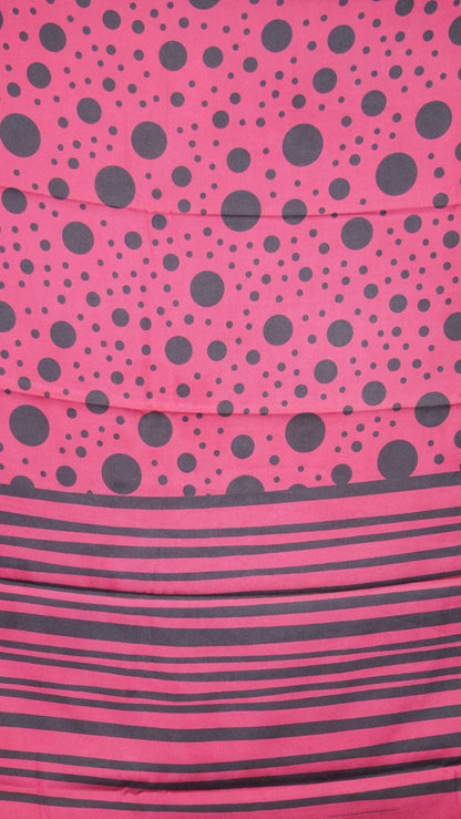 Modal Satin Saree - Magenta With Black Polka Dots