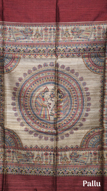 Pure Tussar Saree - Maroon