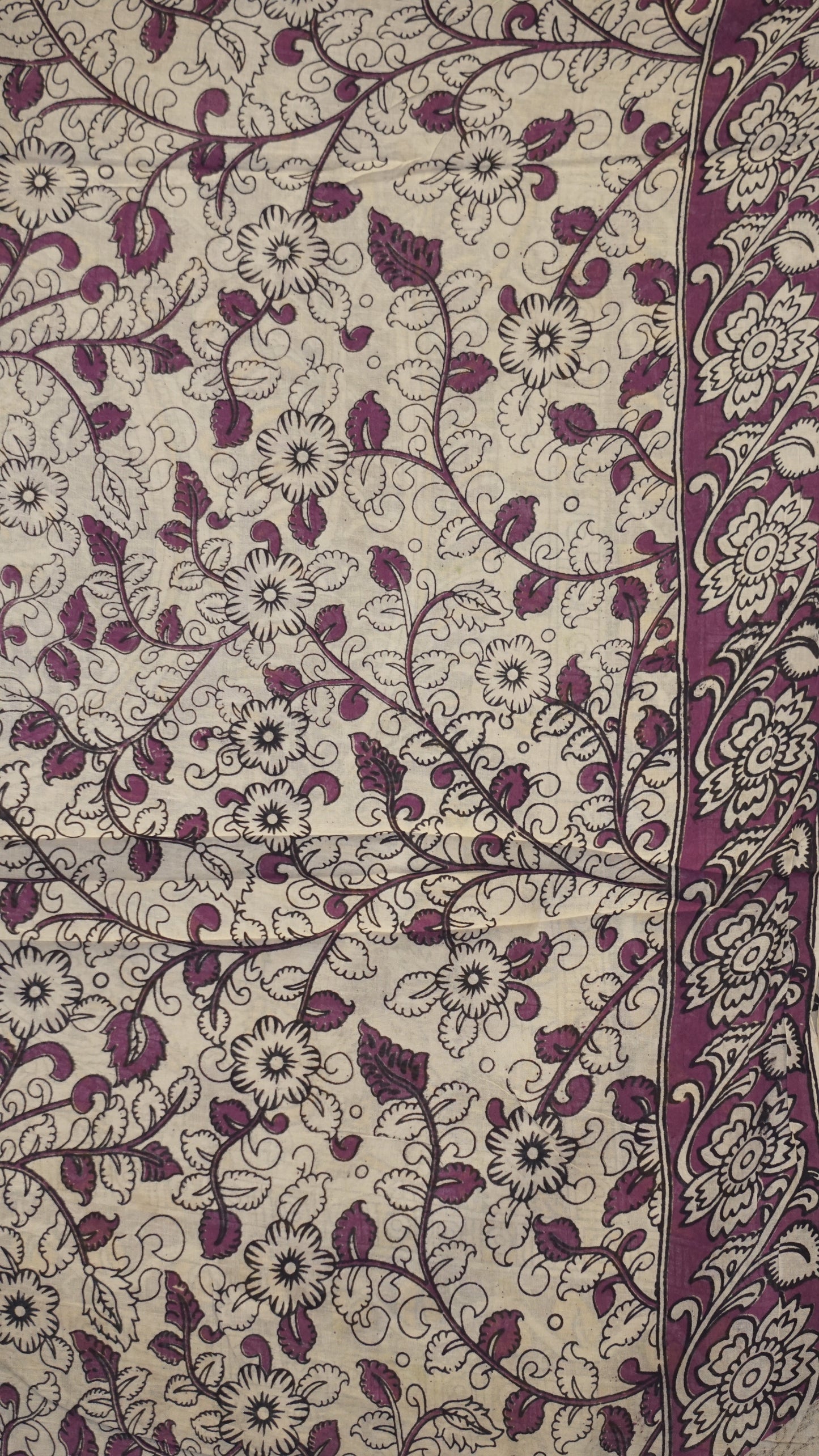 Kalamkari Saree Cotton - Green With Purple Border