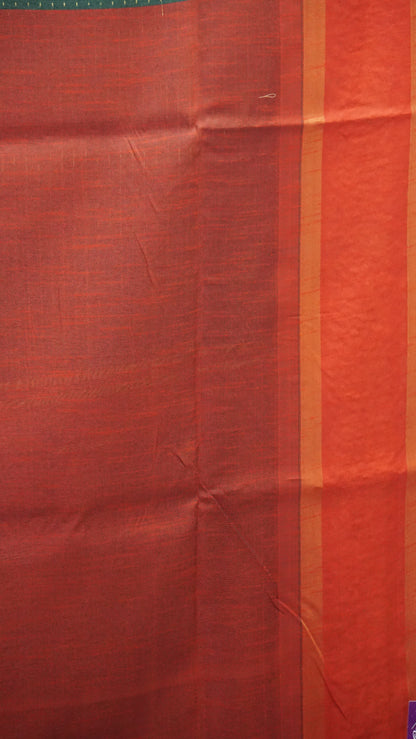 Semi Raw Silk Saree - Bottle Green with Red Floral Border