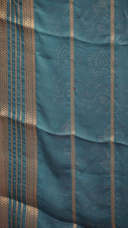 Shiffon Saree Flamingo Design - Teal Blue