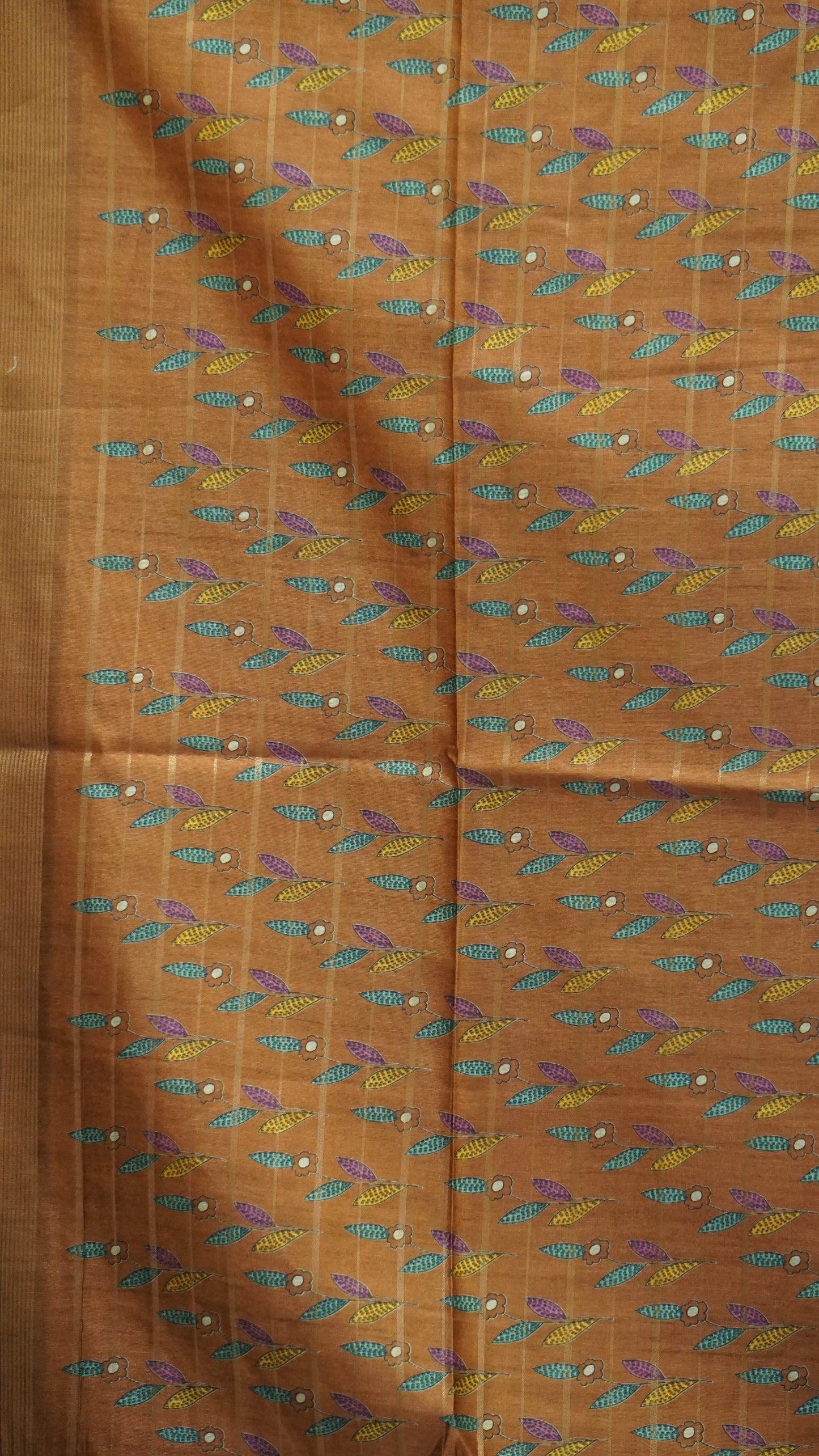Semi Tussar Saree With Deer Border - Brown