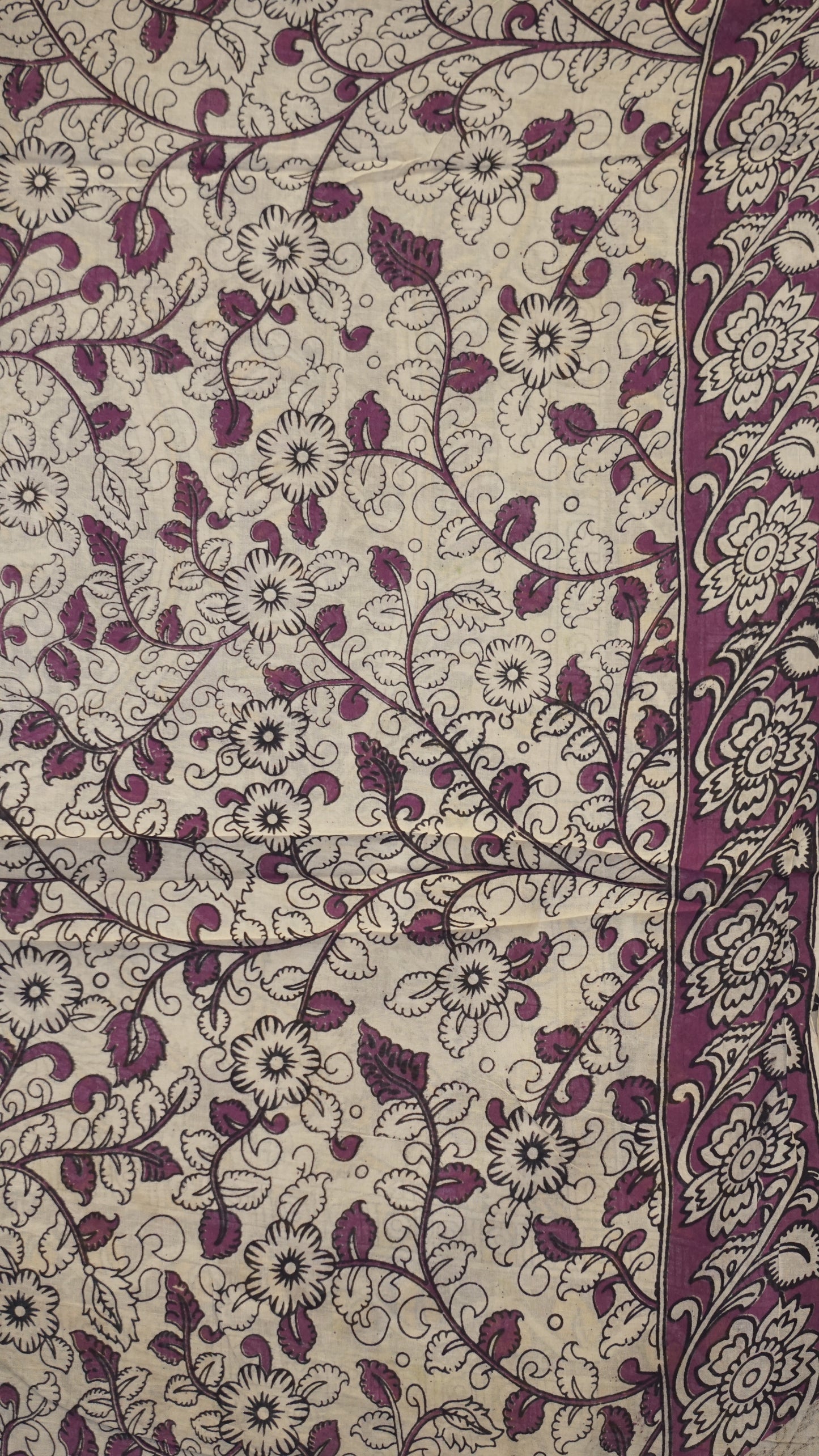 Kalamkari Saree Cotton - Green With Purple Border