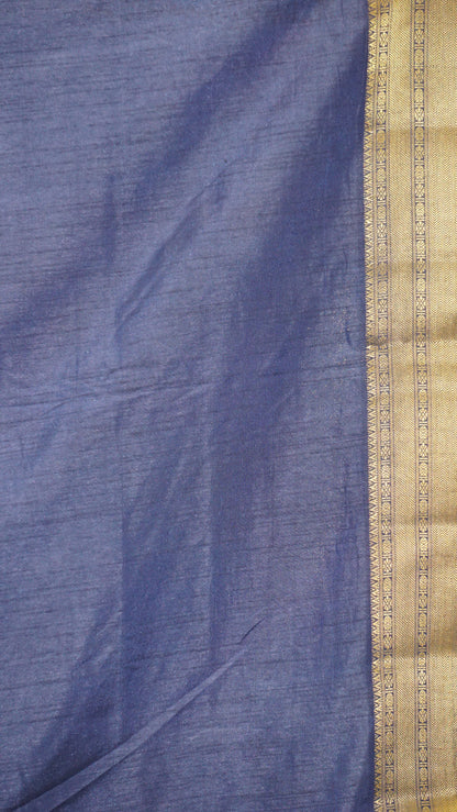 Semi Pattola With Temple Border - Blue