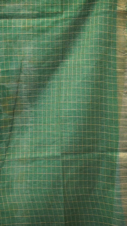 Bhagalpur Tussar Saree Kalamkari Print - Bottle Green