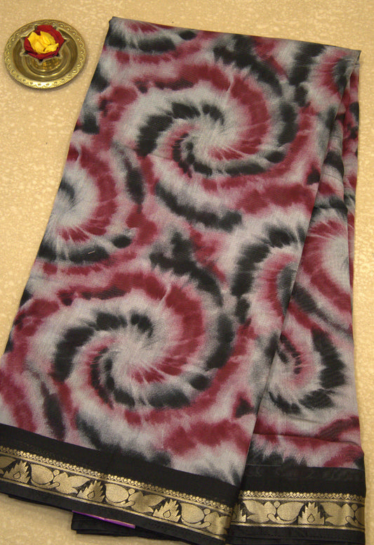 Malai Cotton With Shibori Print-Maroon Black