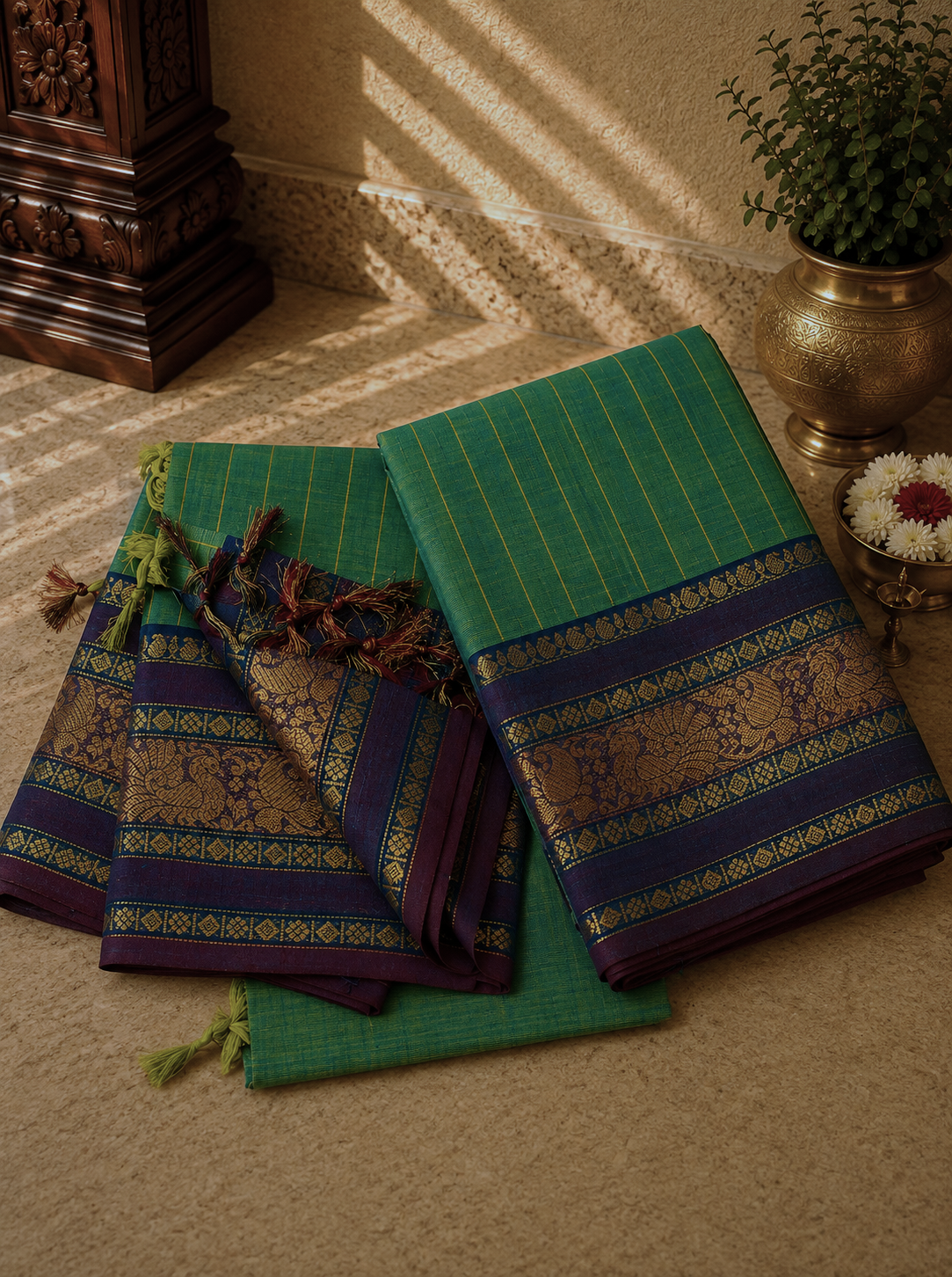 Chettinadu Cotton 2Pc Salwar Material-Teal Green