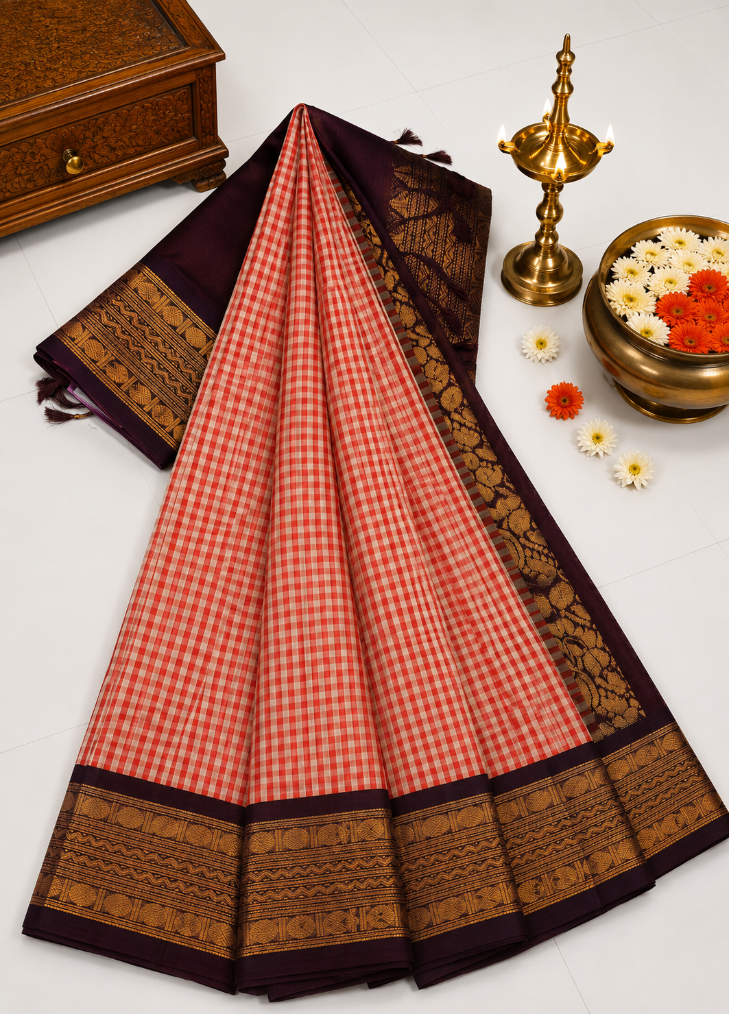 Pure Silk Cotton Saree- Palum Pazhamum Small Checks