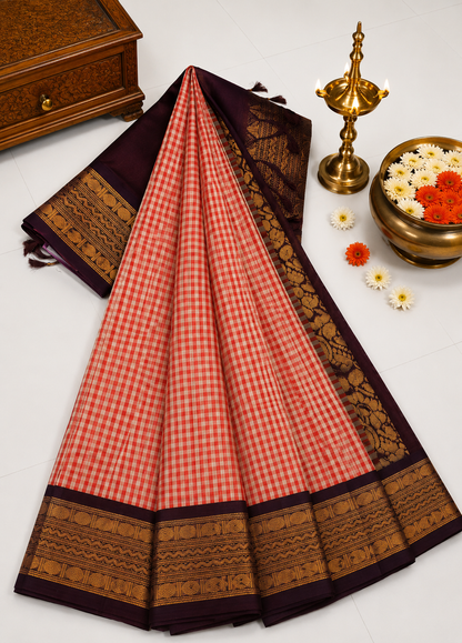 Pure Silk Cotton Saree- Palum Pazhamum Small Checks