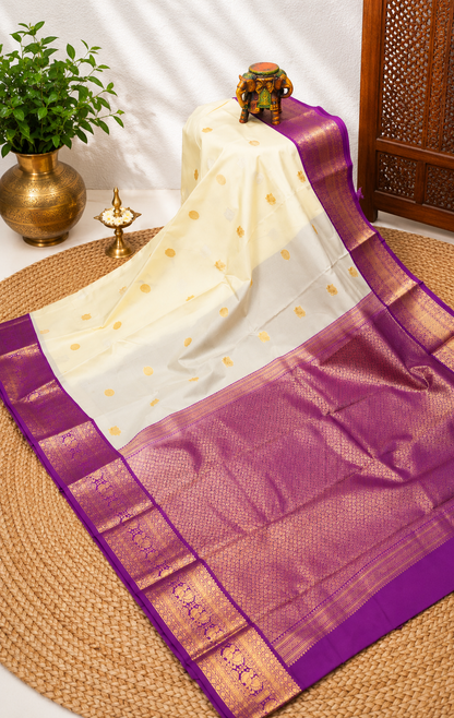 Semi Silk Saree-Off White with Contrast Zari Border