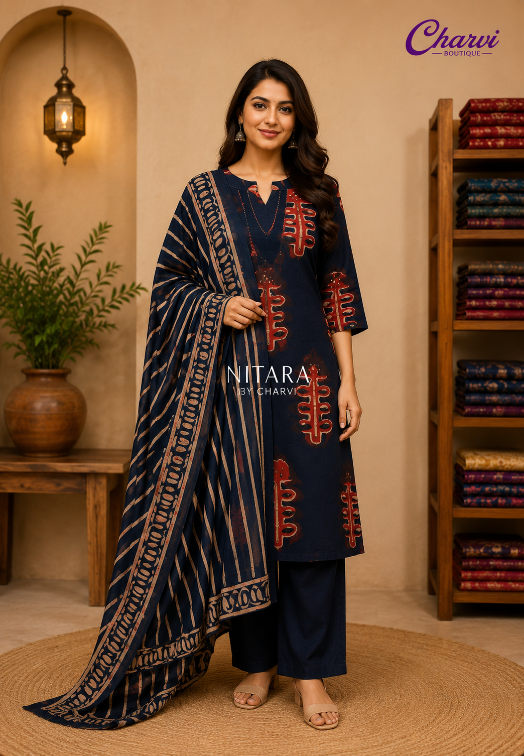 3 Pcs Printed Cotton Kurta Set