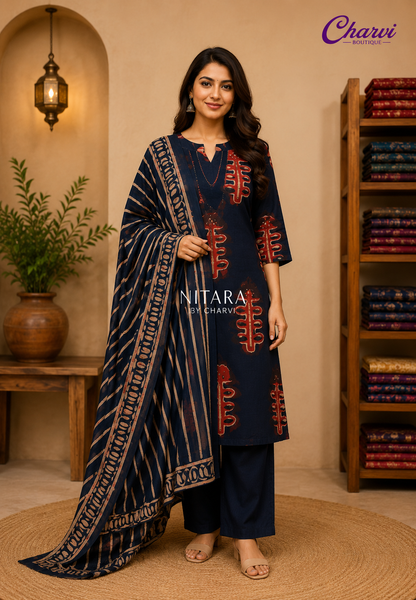 3 Pcs Printed Cotton Kurta Set