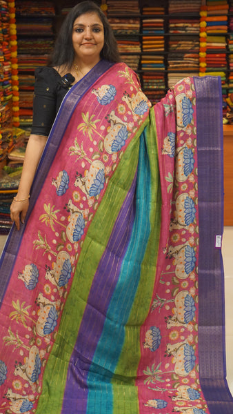 Shiffon Saree Pichwai Print Pink to Violet