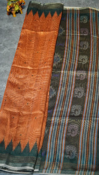 Gicha Tussar Saree Orange - Green