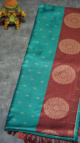 Semi Tussar Saree Turquoise Blue